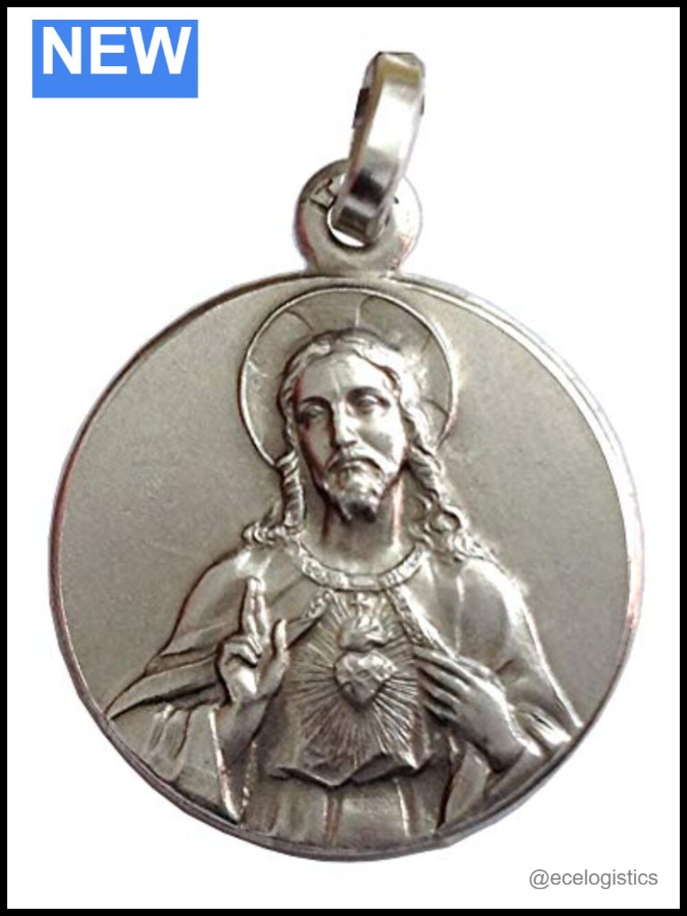 I G J Sacred Heart of Jesus Medal 925 Sterling Silver Pendant Made in Italy